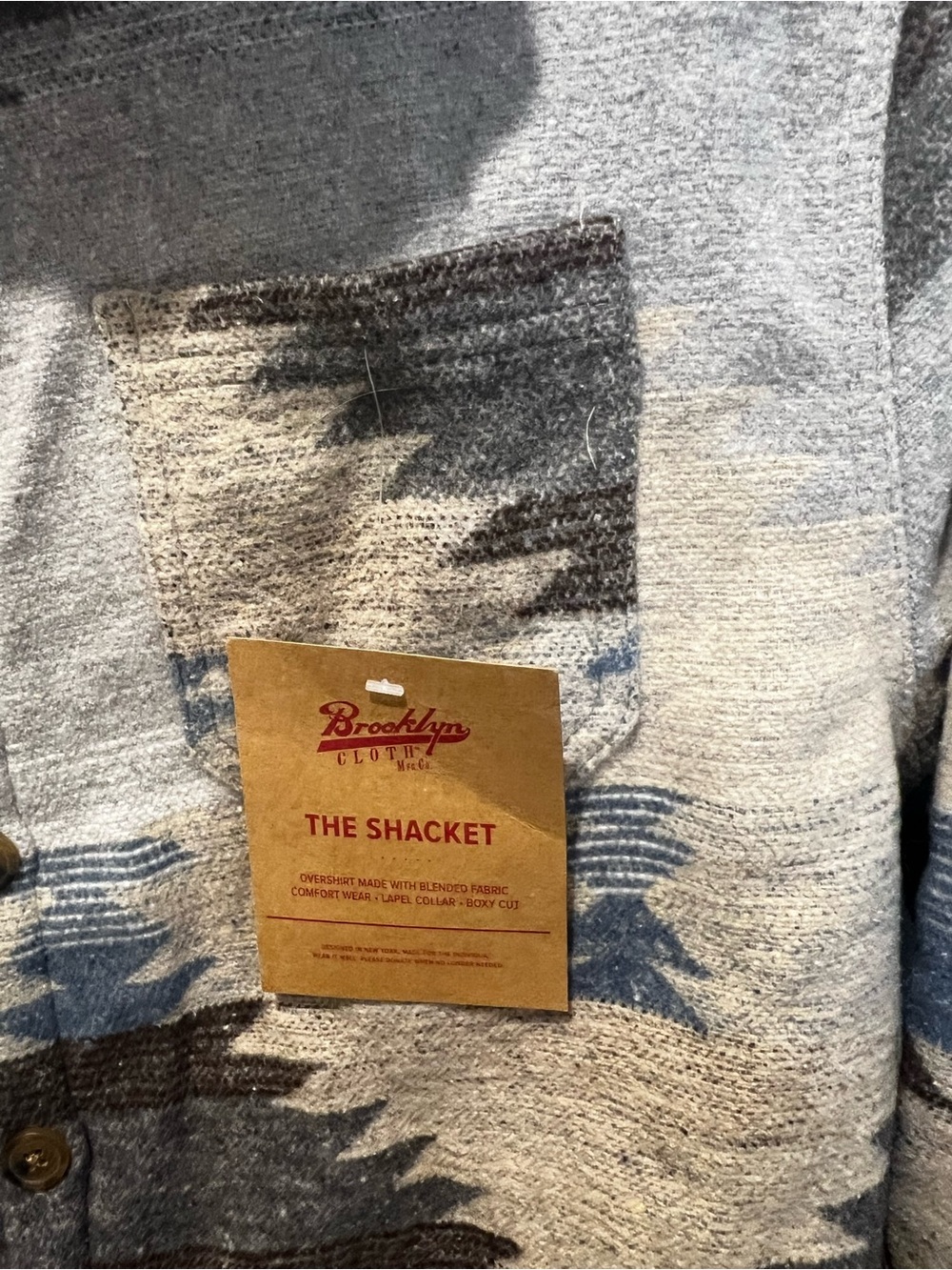 Brooklyn Cloth Aztec Pattern Sherpa-Lined Shacket - Blue, Gray, Brown - Picture 5 of 13